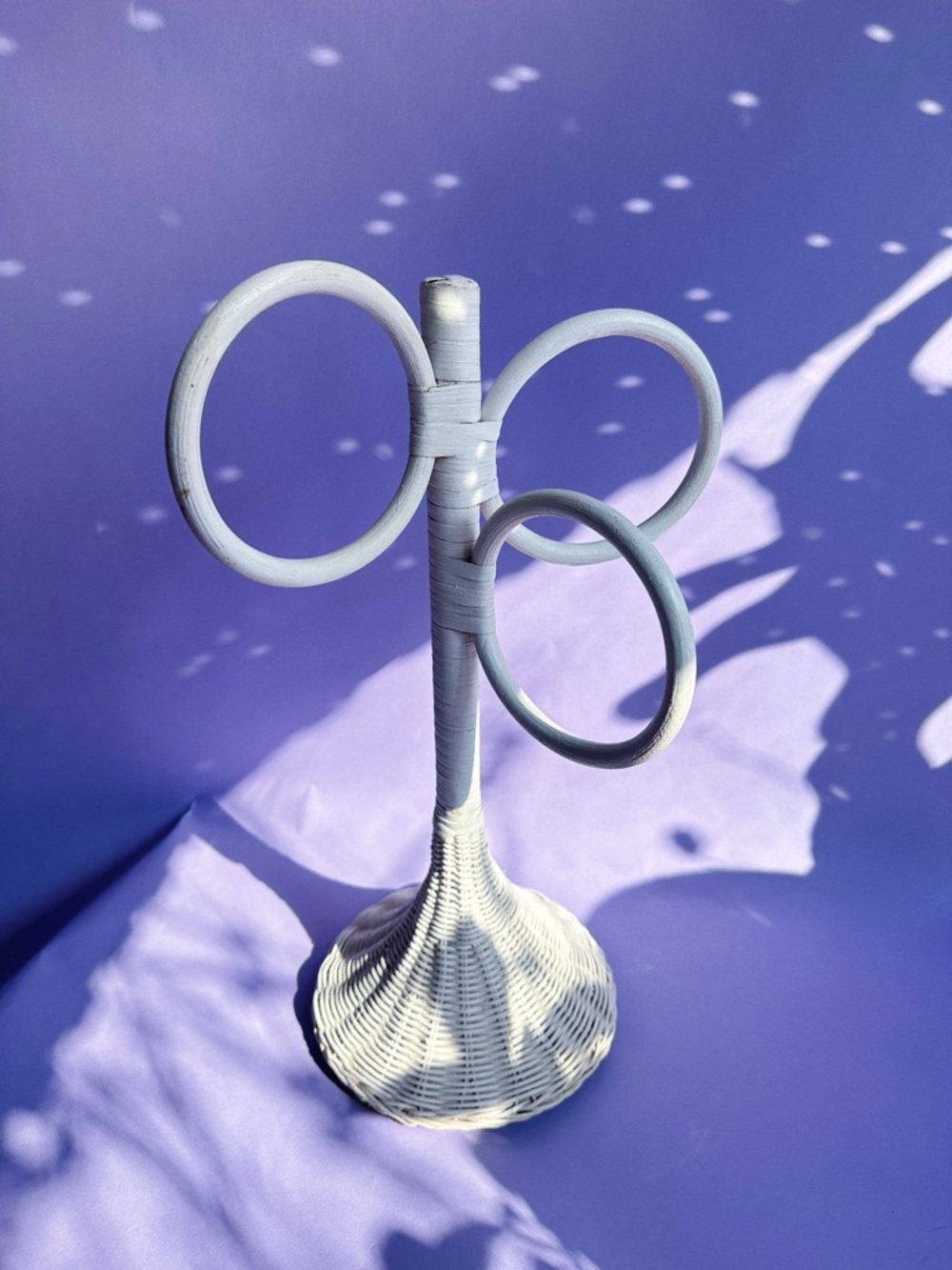 Vintage White Wicker Triple Loop Towel Stand